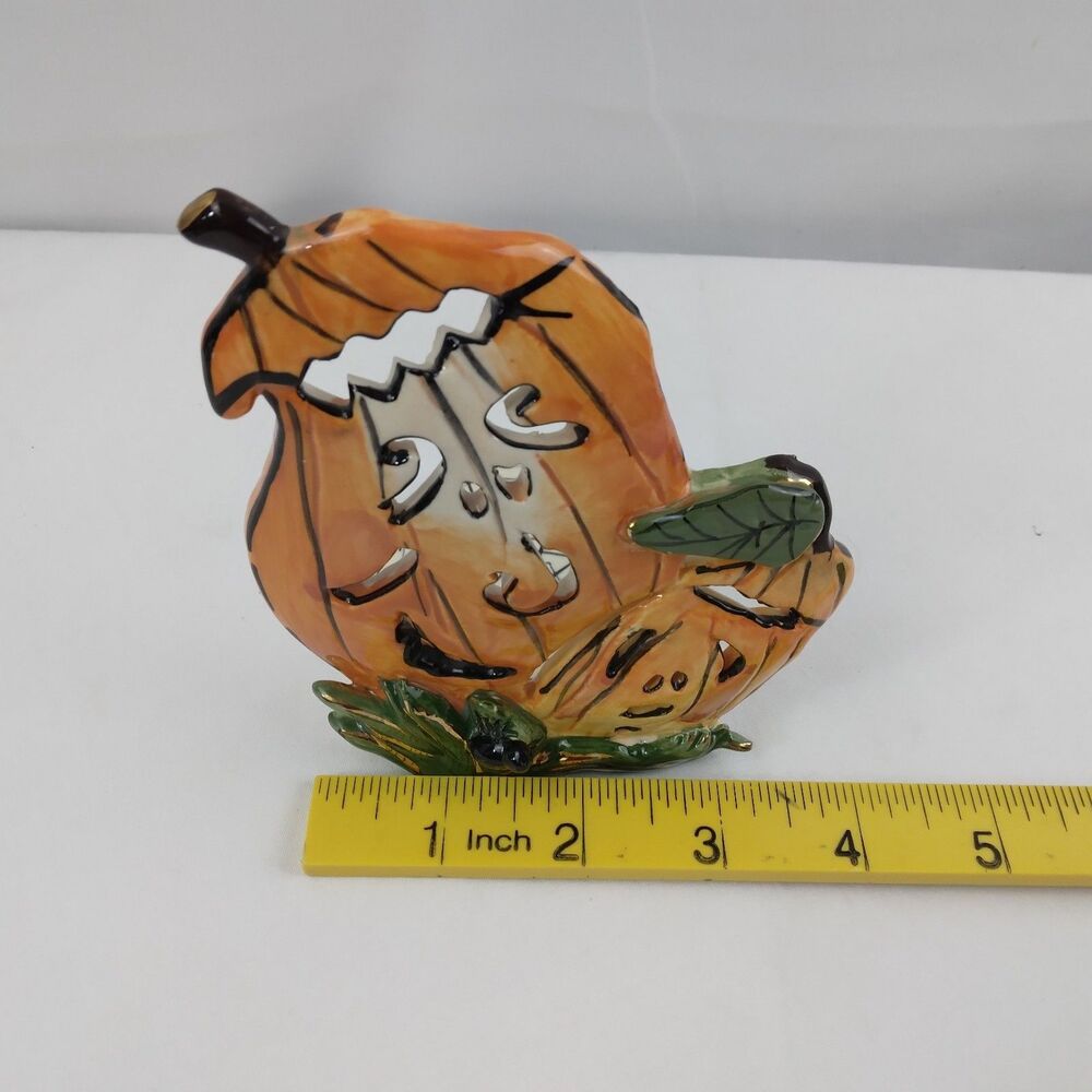 Vtg Blue Sky Heather Goldminc Halloween Tealight Holder Pumpkin Jack O Lantern - Picture 7 of 8